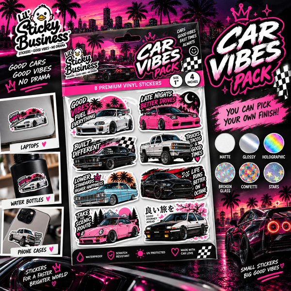 Car Vibes Sticker Pack – 8 Premium Vinyl Car Stickers