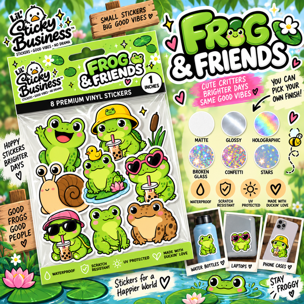 Mini Frog & Friends Pack – 8 Cute Frog & Animal Vinyl Stickers