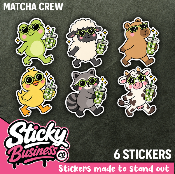 6 Cute Animal Matcha Stickers