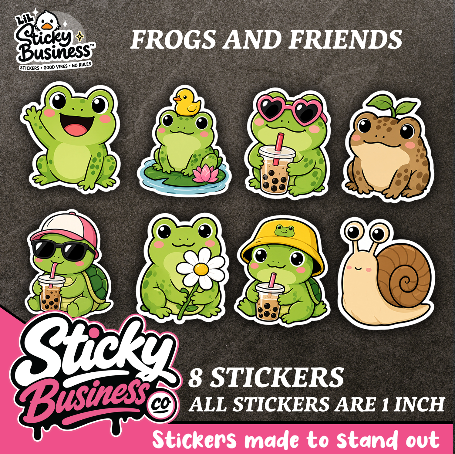 Mini Frog & Friends Pack – 8 Cute Frog & Animal Vinyl Stickers