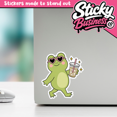 Cute Frog Sticker with Iced Coffee