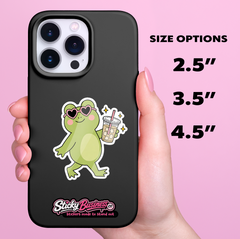 Cute Frog Sticker with Iced Coffee