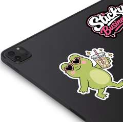 Cute Frog Sticker with Iced Coffee
