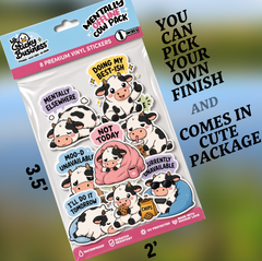 Mini Mentally Offline Cow Pack – 8 Cute Funny Cow Vinyl Stickers