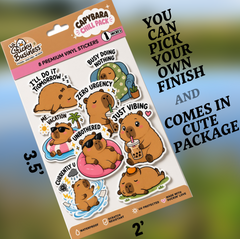 Mini Capybara Chill Pack – 8 Cute Funny Vinyl Stickers