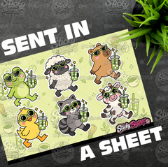 6 Cute Animal Matcha Stickers